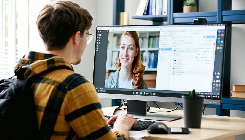 A student studying with a tutor online